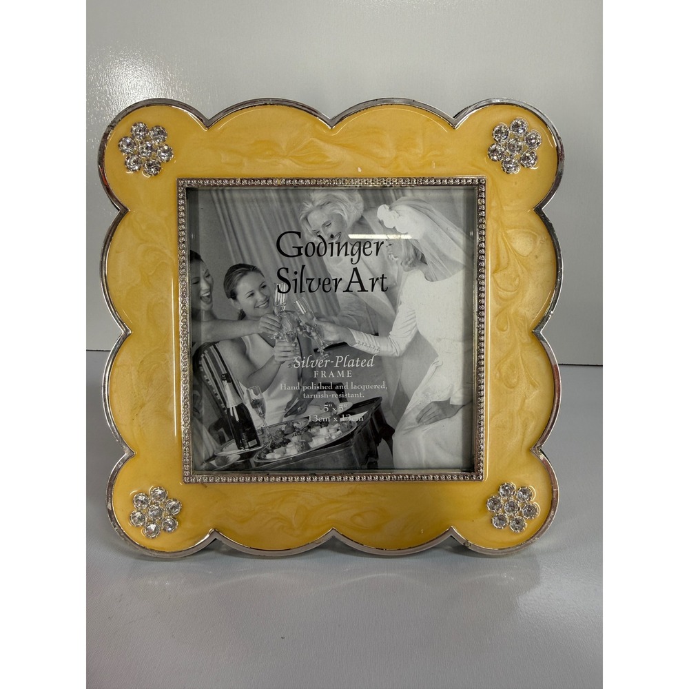 Godinger Silver Art Yellow Enamel Scalloped 5x5 Picture Frame Rhinestone Accents